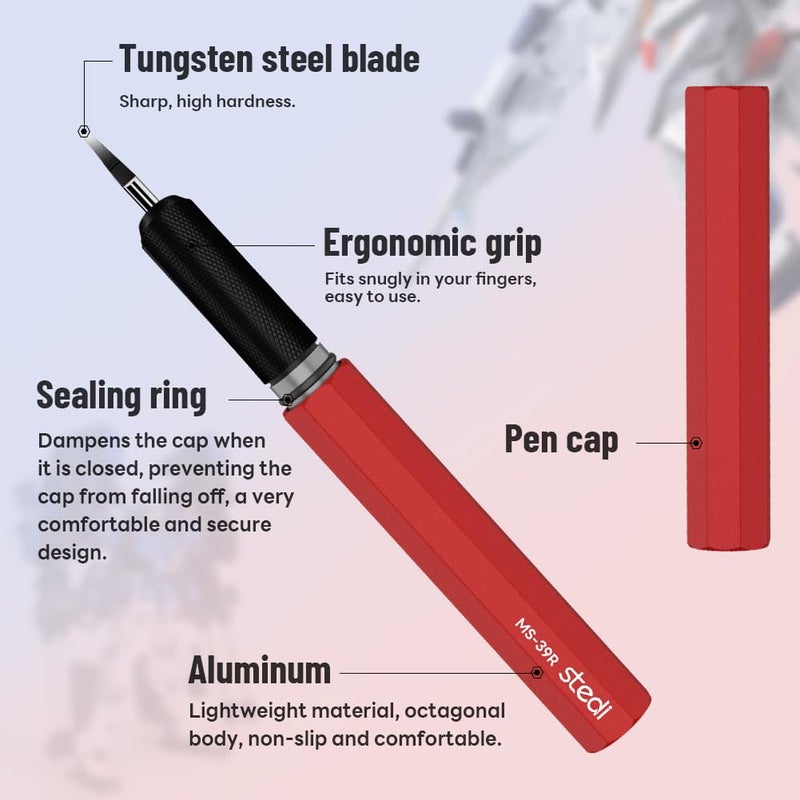 stedi Model Scriber Chisel Tungsten steel Blades 0.1mm for Modeling Hobby RG Scale Model Gundam Model Kit for Scribing line  Engraved Panel line Resin Red - Image 2